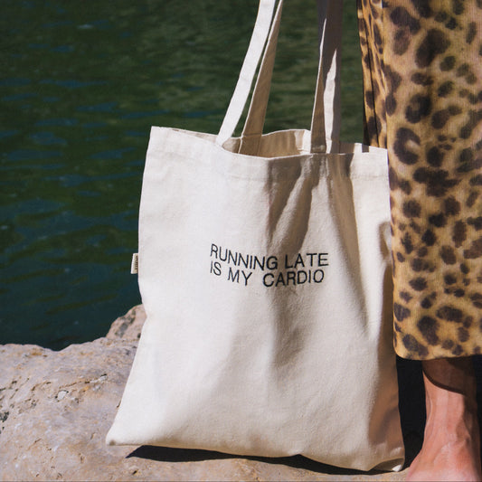 'Running late' tote bag